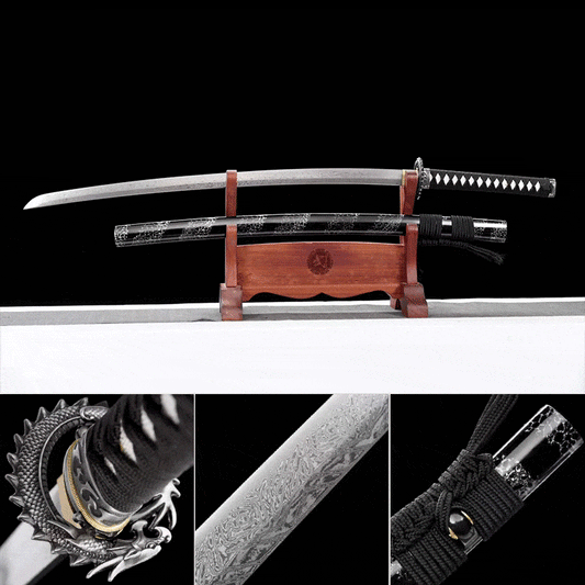 Damascus Samurai Katana [Silver Dragon Fighting Sword]