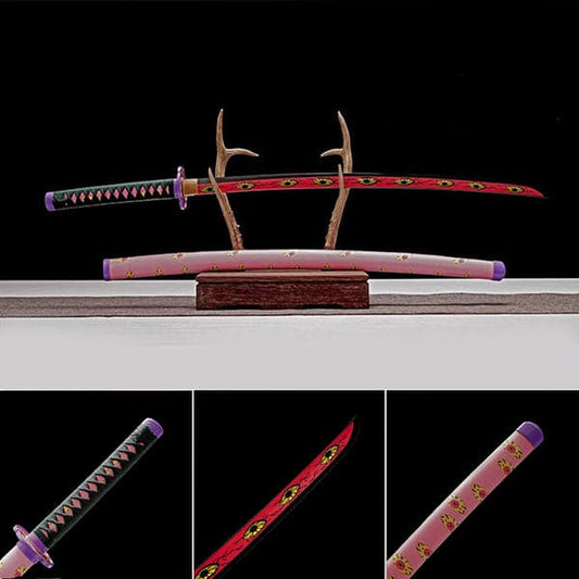 Hand Forged Anime Katana Demon Slayer Kokushibo 1045 Carbon steel Red Blade