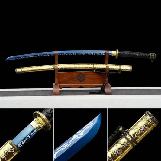 Hand Forged Japanese Samurai Katana 98 High manganese Steel Baked Blue