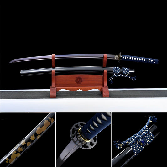 Hand Forged Japanese Samurai Katana Bitter Cold Fragrance Pattern Steel Blue Blade