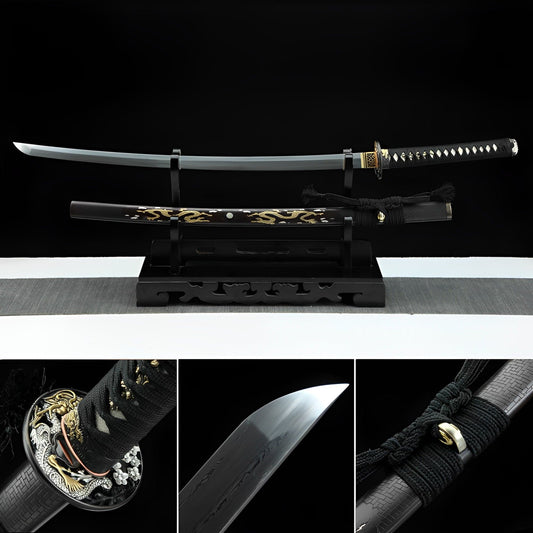 Hand Forged Japanese Samurai Katana Double Dragon Pattern Steel