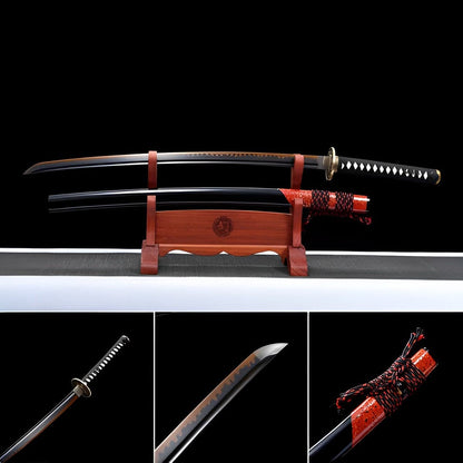 Hand Forged Japanese Samurai Katana Drop in the ocean T10 Carbon steel Blackening process