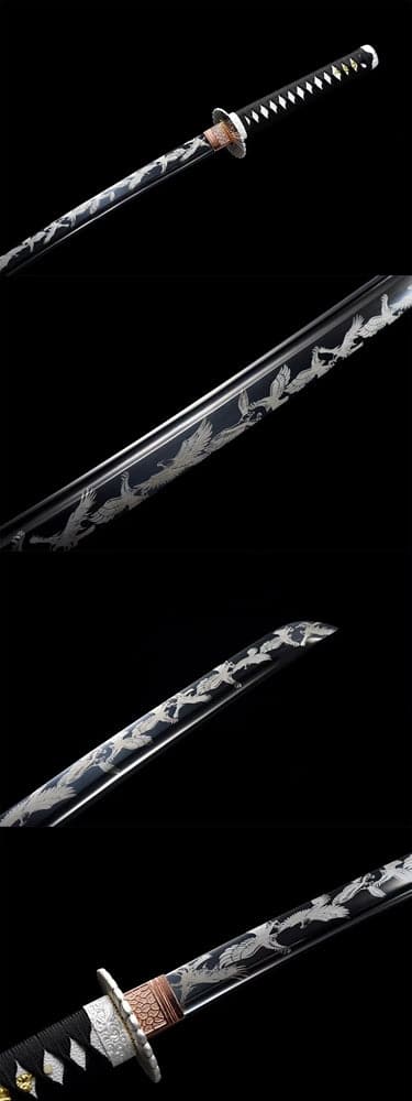 Hand Forged Japanese Samurai Katana Eagle Carbon steel Blackened blade engraving