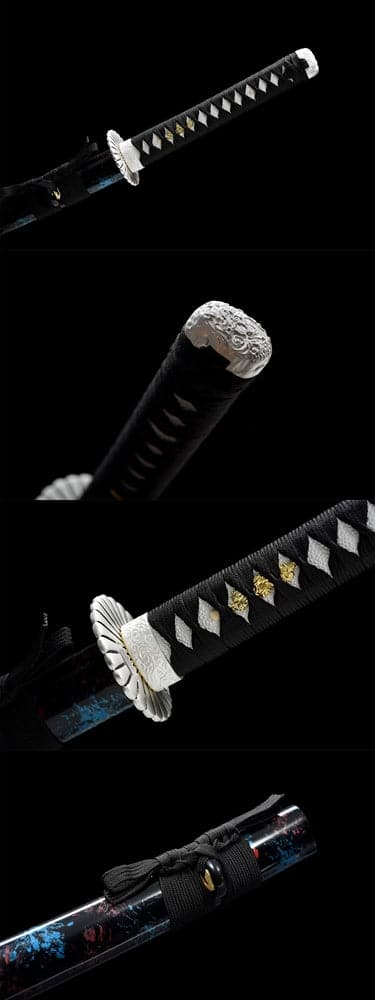 Hand Forged Japanese Samurai Katana Eagle Carbon steel Blackened blade engraving