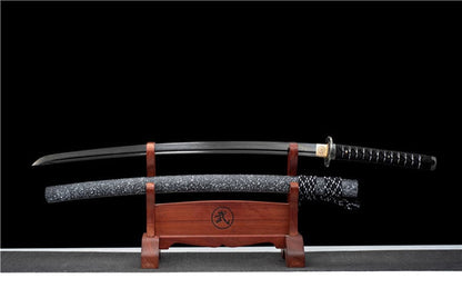 Hand Forged Japanese Samurai Katana Eagle Eye Pattern Steel Black Blade