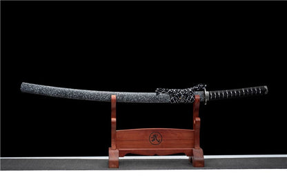 Hand Forged Japanese Samurai Katana Eagle Eye Pattern Steel Black Blade