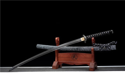 Hand Forged Japanese Samurai Katana Eagle Eye Pattern Steel Black Blade