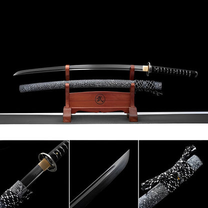 Hand Forged Japanese Samurai Katana Eagle Eye Pattern Steel Black Blade