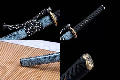 Hand Forged Japanese Samurai Katana Fine Iron Mounted Burnt Edge T10 Carbon steel Blue