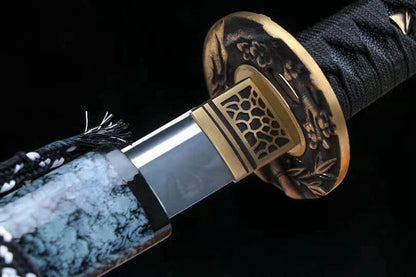 Hand Forged Japanese Samurai Katana Fine Iron Mounted Burnt Edge T10 Carbon steel Blue