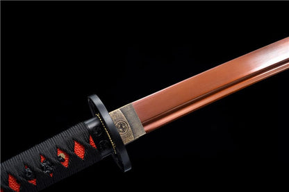 Hand Forged Japanese Samurai Katana Flame 9260 Spring Steel Reddening of the blade