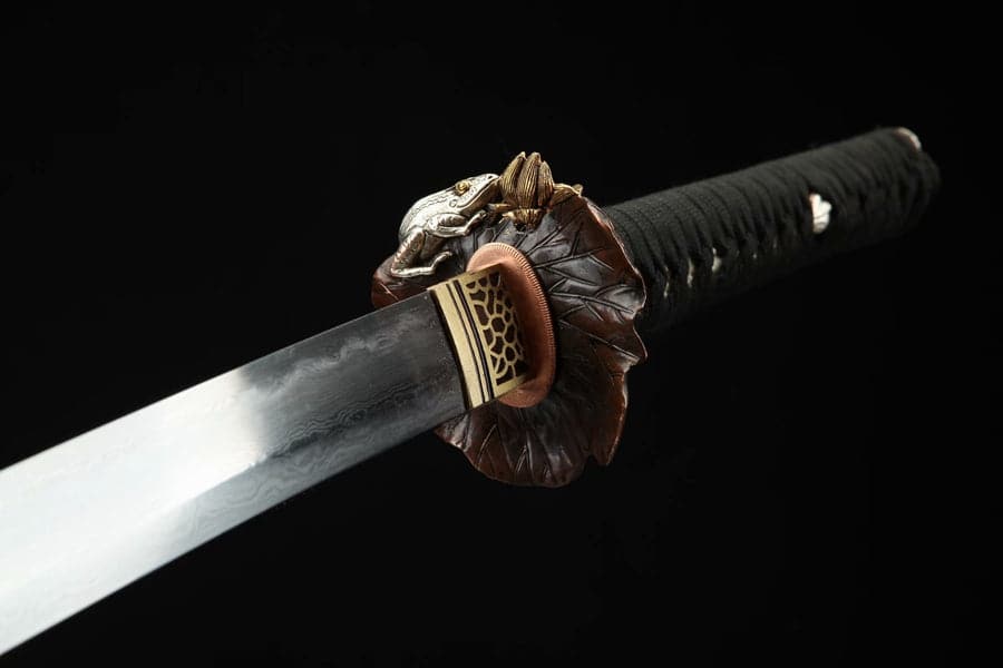 Hand Forged Japanese Samurai Katana Frog Prince Pattern Steel Gilt Silver Guard