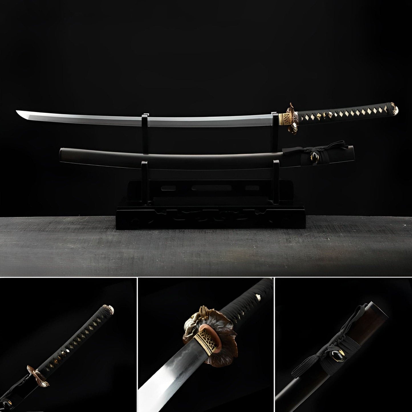 Hand Forged Japanese Samurai Katana Frog Prince Pattern Steel Gilt Silver Guard