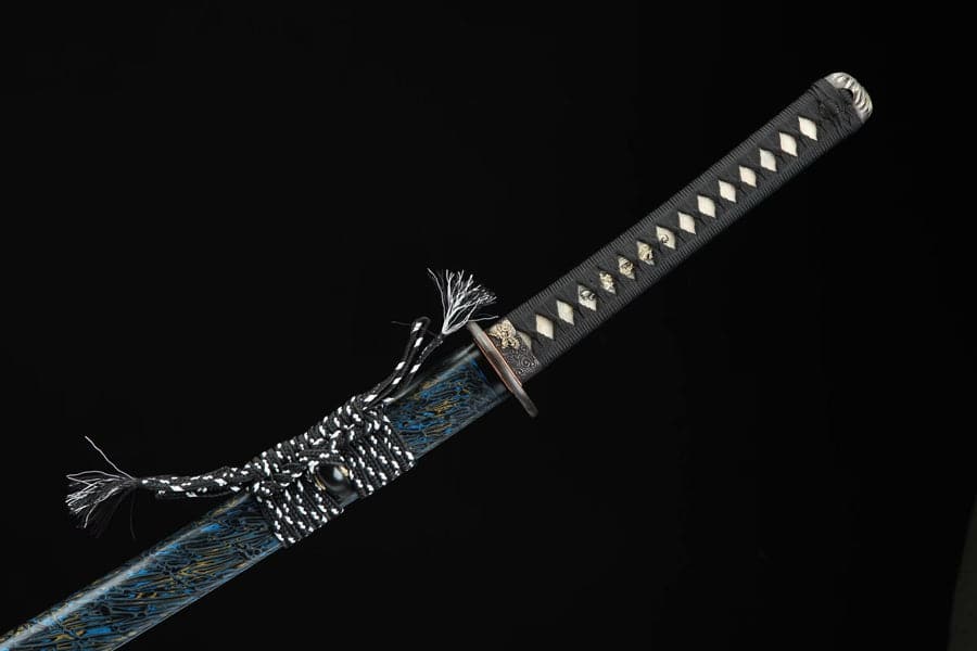 Hand Forged Japanese Samurai Katana Green Dragon Blade Plate Pattern Steel Blue