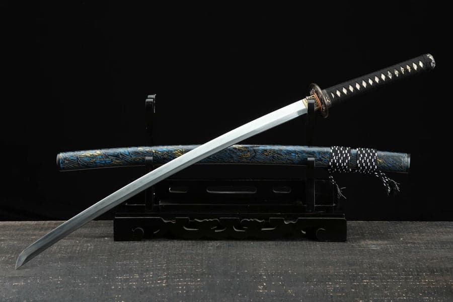 Hand Forged Japanese Samurai Katana Green Dragon Blade Plate Pattern Steel Blue