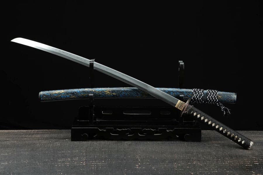 Hand Forged Japanese Samurai Katana Green Dragon Blade Plate Pattern Steel Blue