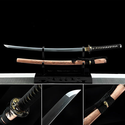 Hand Forged Japanese Samurai Katana Green Dragon Pattern Steel Tricolor Copper