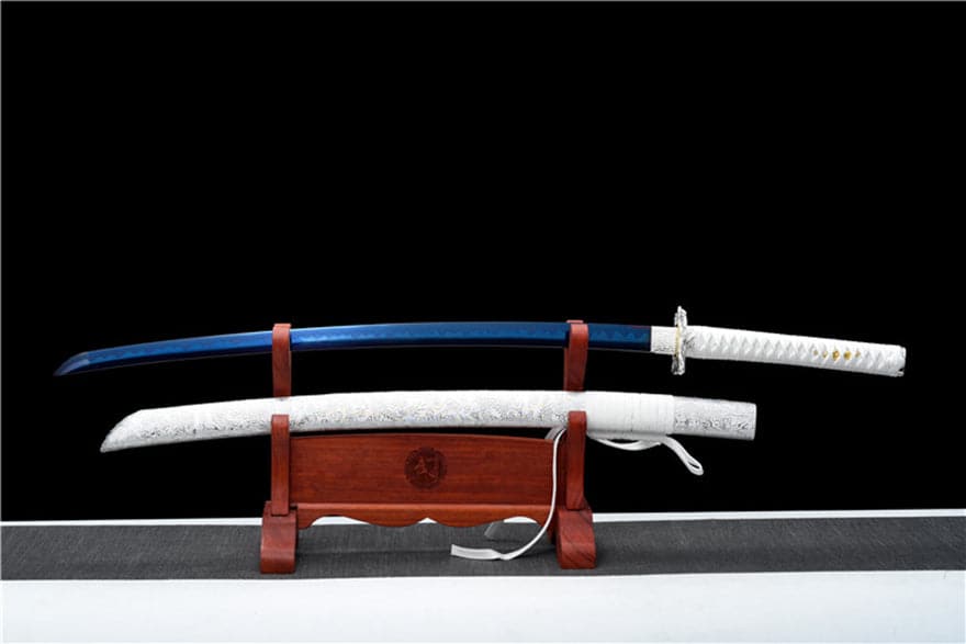 Hand Forged Japanese Samurai Katana Lobelia High Manganese Steel Baked Blue Blade