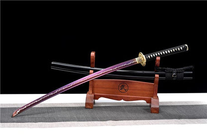 Hand Forged Japanese Samurai Katana Rose High Manganese Steel Purple Blade