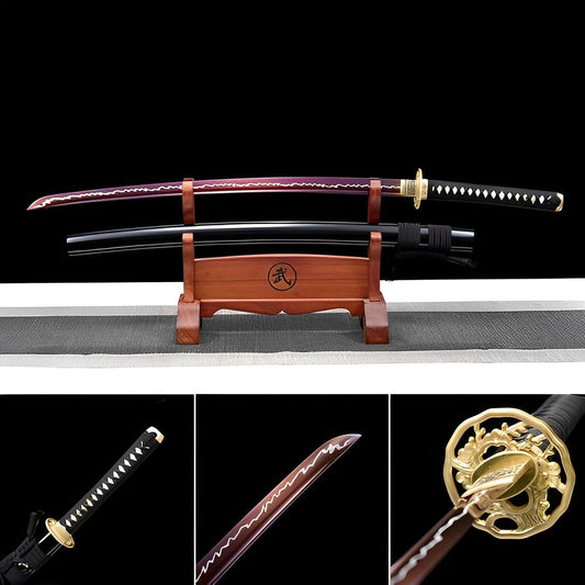 Hand Forged Japanese Samurai Katana Rose High Manganese Steel Purple Blade