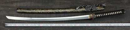 Hand Forged Japanese Samurai Katana Sea Wave Cutter Plate Pattern Steel Yellow