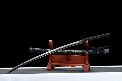 Hand Forged Japanese Samurai Katana Wanderer High Manganese Steel Blade blackening process