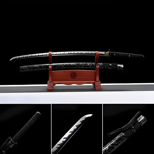 Hand Forged Japanese Samurai Katana Wanderer High Manganese Steel Blade blackening process