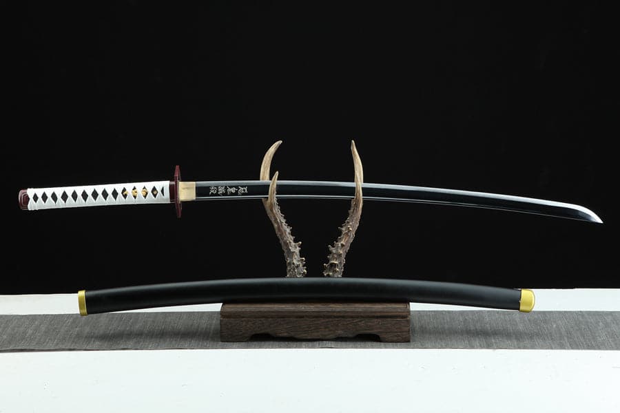 Handmade Anime Katana Demon Slayer Giyu Tomioka Nichirin Sword 1045 High Carbon Steel Black Blade