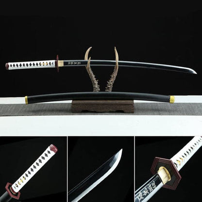 Handmade Anime Katana Demon Slayer Giyu Tomioka Nichirin Sword 1045 High Carbon Steel Black Blade