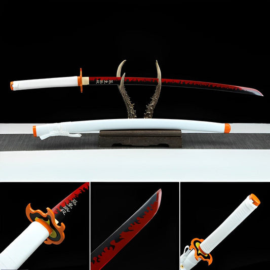 Handmade Anime Katana Demon Slayer Kyojuro Rengoku Nichirin Sword 1045 High Carbon Steel White