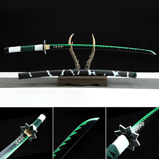 Handmade Anime Katana Demon Slayer Sanemi Shinazugawa Nichirin Sword 1045 High Carbon Steel Black