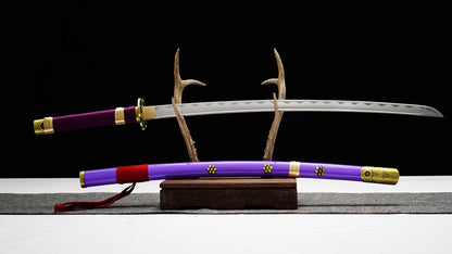 Handmade Anime Katana One Piece Roronoa Zoro's Enma Sword 1045 High Carbon Steel White blade Purple