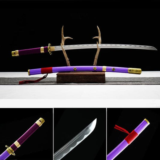 Handmade Anime Katana One Piece Roronoa Zoro's Enma Sword 1045 High Carbon Steel White blade Purple