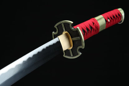 Handmade Anime Katana One Piece Roronoa Zoro Sandai Kitetsu Sword 1045 High Carbon Steel Red