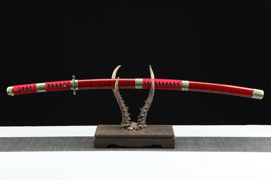 Handmade Anime Katana One Piece Roronoa Zoro Sandai Kitetsu Sword 1045 High Carbon Steel Red