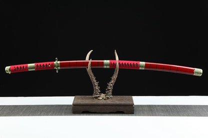 Handmade Anime Katana One Piece Roronoa Zoro Sandai Kitetsu Sword 1045 High Carbon Steel Red