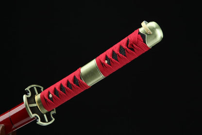 Handmade Anime Katana One Piece Roronoa Zoro Sandai Kitetsu Sword 1045 High Carbon Steel Red