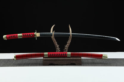 Handmade Anime Katana One Piece Roronoa Zoro Sandai Kitetsu Sword 1045 High Carbon Steel Red