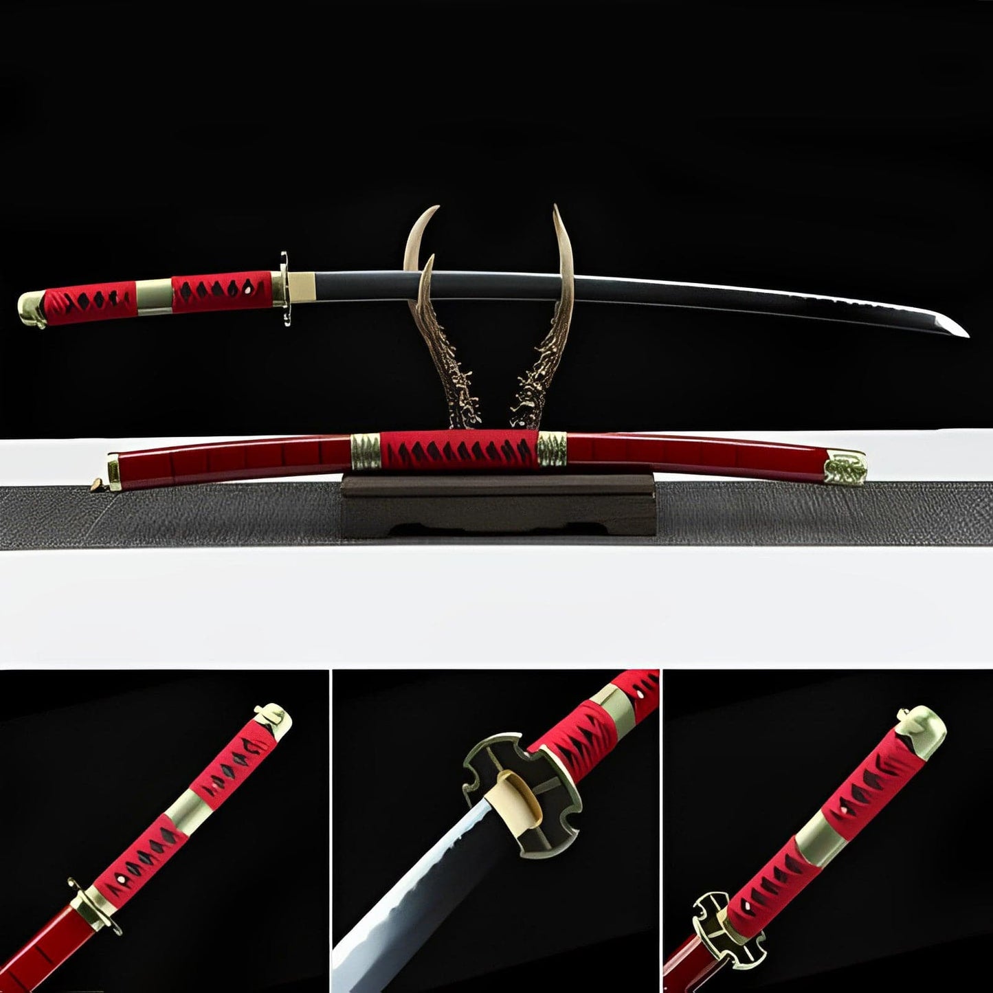 Handmade Anime Katana One Piece Roronoa Zoro Sandai Kitetsu Sword 1045 High Carbon Steel Red