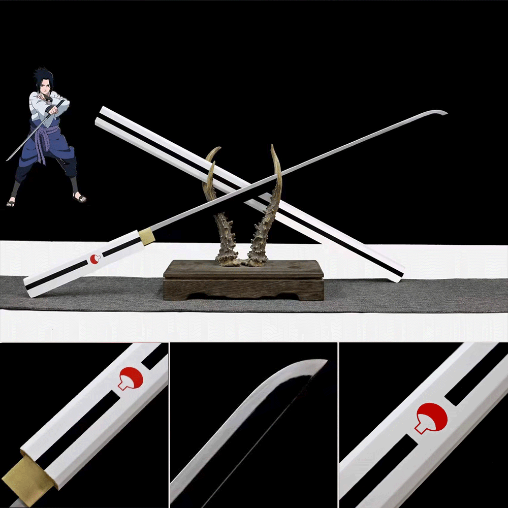 Handmade Anime NARUTO Sasuke Kusanagi-No-Tsurugi Sword Shirasaya Ninja Sword Spring Steel Black Blade