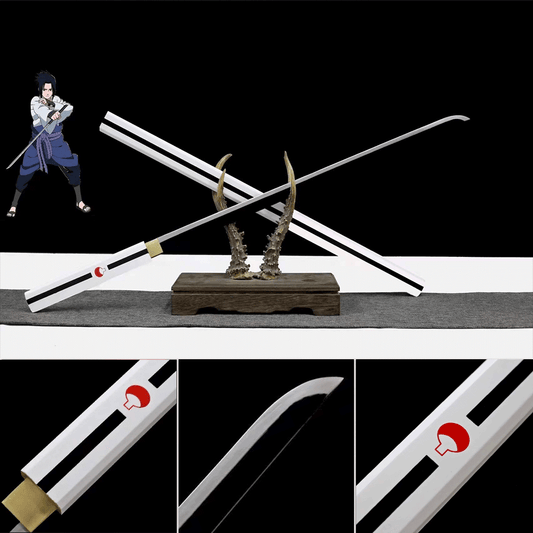 Handmade Anime NARUTO Sasuke Kusanagi-No-Tsurugi Sword Shirasaya Ninja Sword Spring Steel WhiteBlade