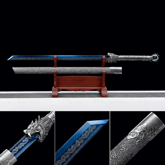 Handmade Ao Tian Manganese Steel Chinese Sword Baked blue engraving