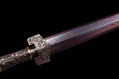 Handmade Chinese Han Dynasty 青雲 Sword Damascus Steel Blade baking blue