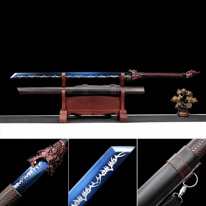 Handmade Devour the Moon Manganese Steel Chinese Sword With Blue Blade