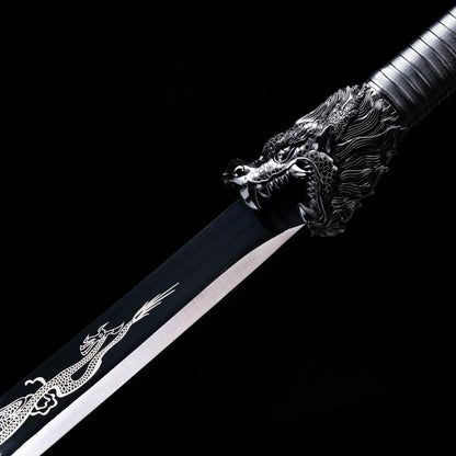 Handmade Dragon Battle Blade Manganese Steel Chinese Sword Black & White