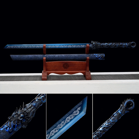 Handmade Dragon Flame Battle Blade Chinese Sword With Blue Blade