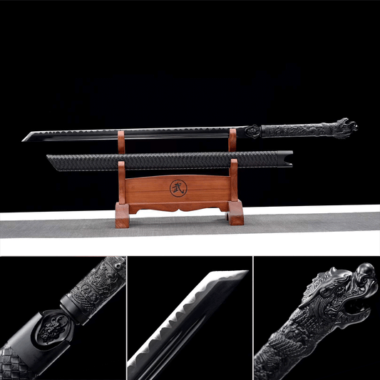 Handmade Dragon Slayer Manganese Steel Chinese Sword With Black Blade