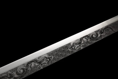 Handmade Gnarled Dragon High Manganese Steel Carve flowers Chinese Sword