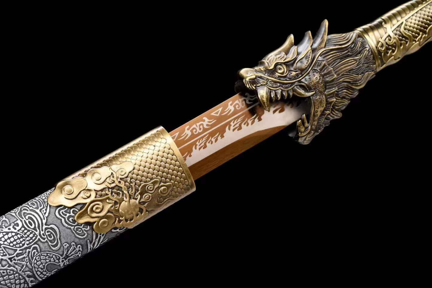 Handmade Golden Dragon Chinese Sword With Golden Blade