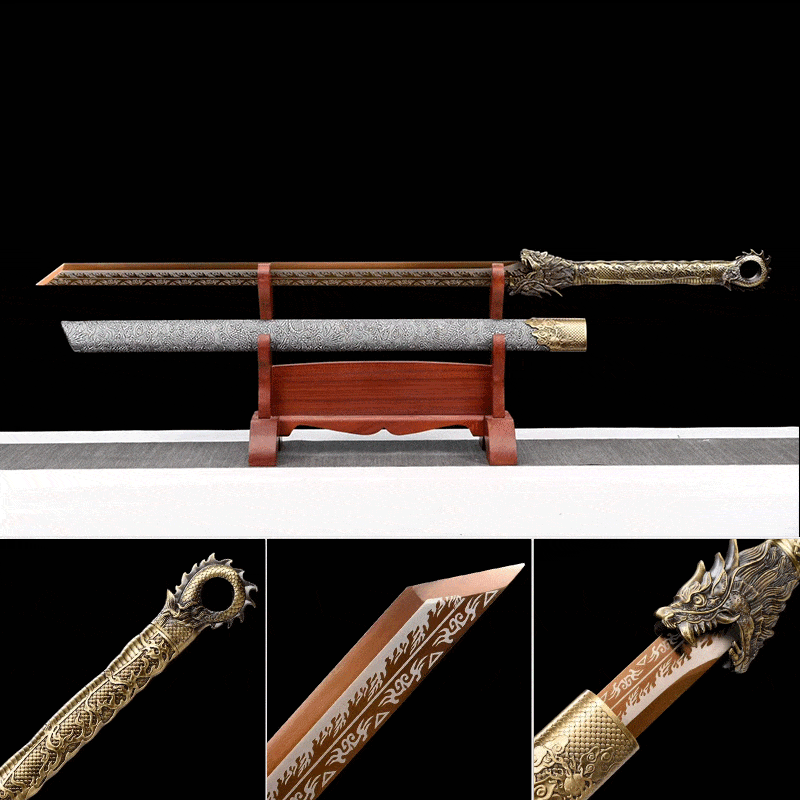 Handmade Golden Dragon Chinese Sword With Golden Blade